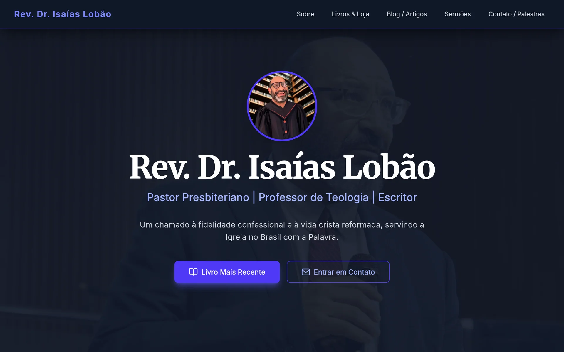 Primeira tela do site Rev. Dr. Isaías Lobão